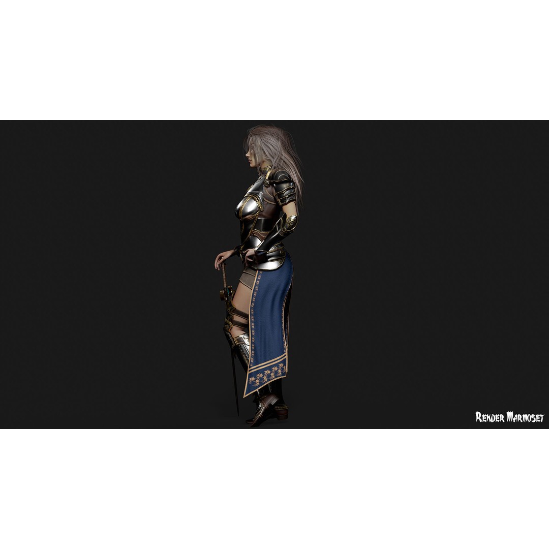 Knight Girl 3D Model – Low Poly Fantasy Character, Rigged, FBX - View 13