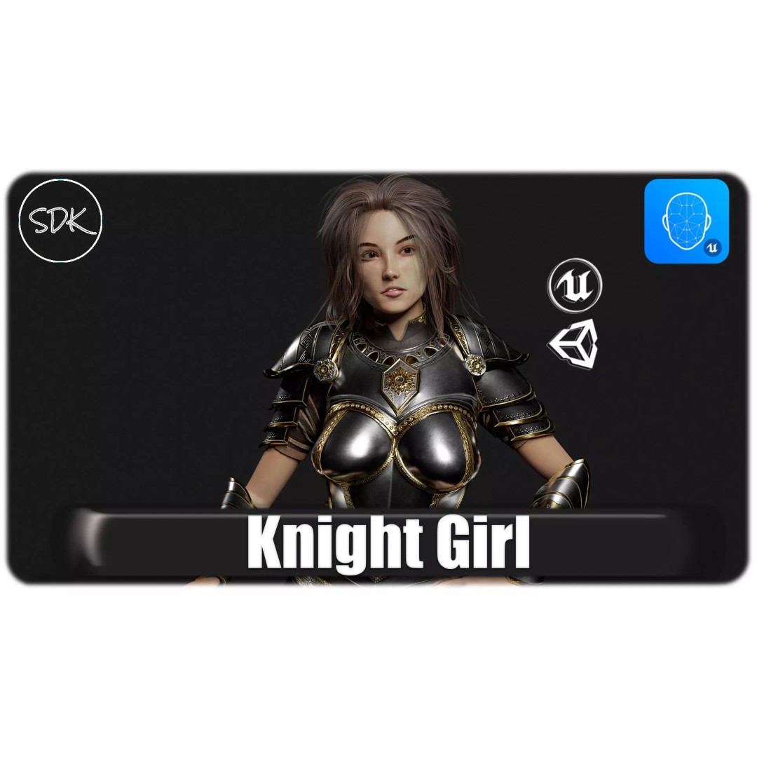 Knight Girl 3D Model – Low Poly Fantasy Character, Rigged, FBX - View 2