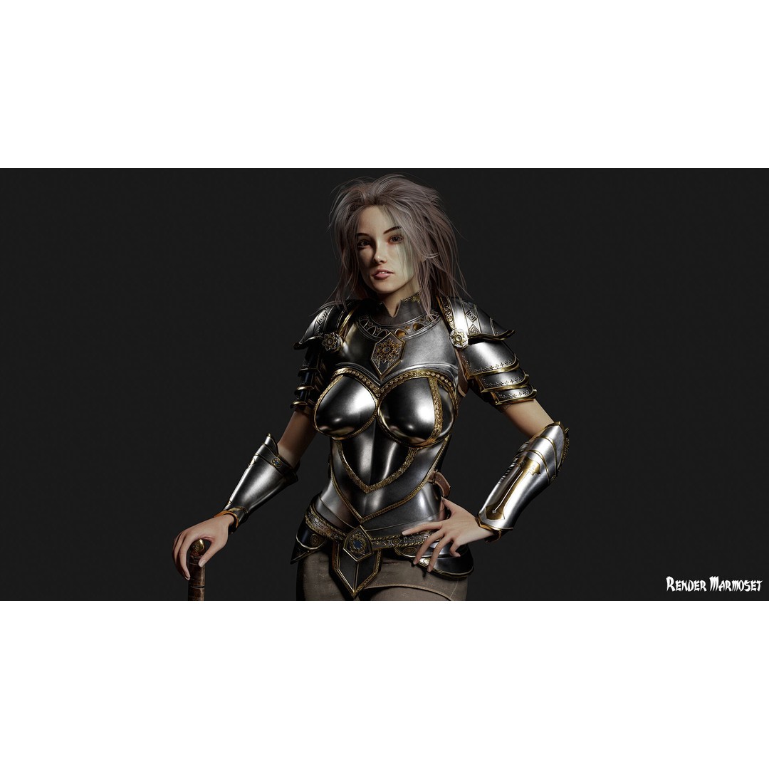 Knight Girl 3D Model – Low Poly Fantasy Character, Rigged, FBX - View 3