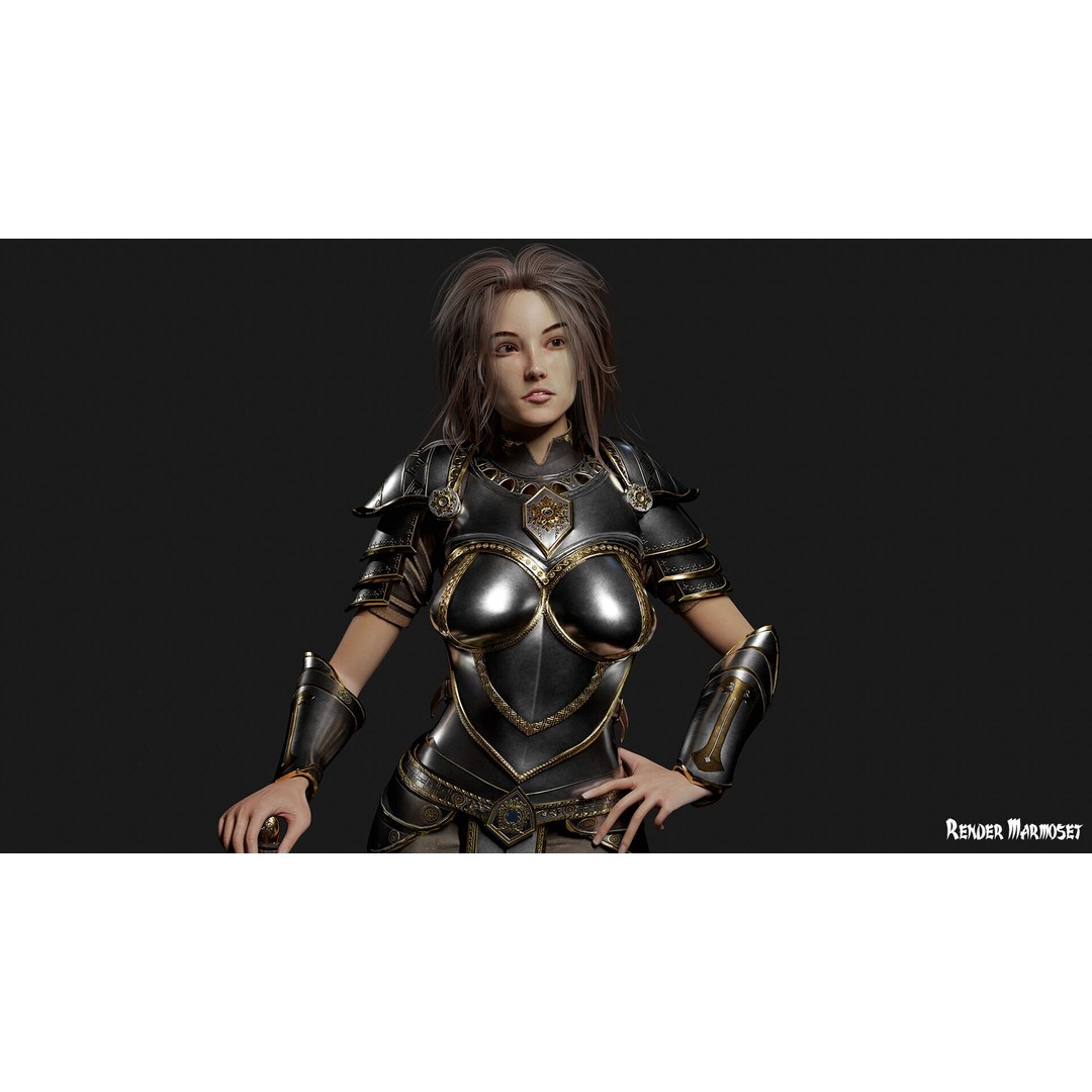 Knight Girl 3D Model – Low Poly Fantasy Character, Rigged, FBX - View 4