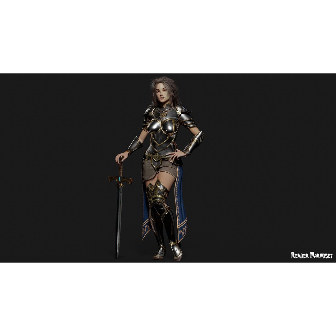 Knight Girl 3D Model – Low Poly Fantasy Character, Rigged, FBX - View 7