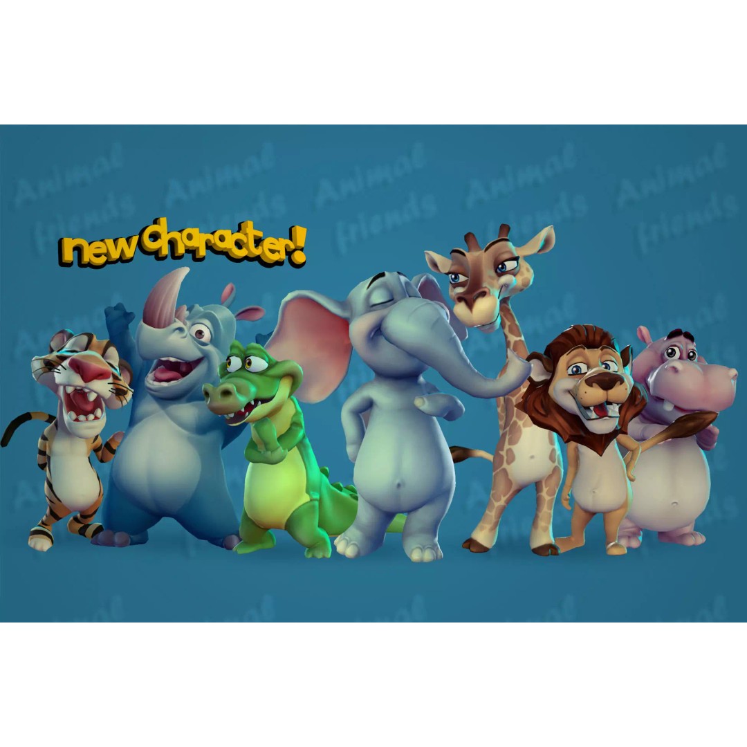 Jungle Animal Friends 3D Model – Low Poly Rigged Characters, FBX - View 2