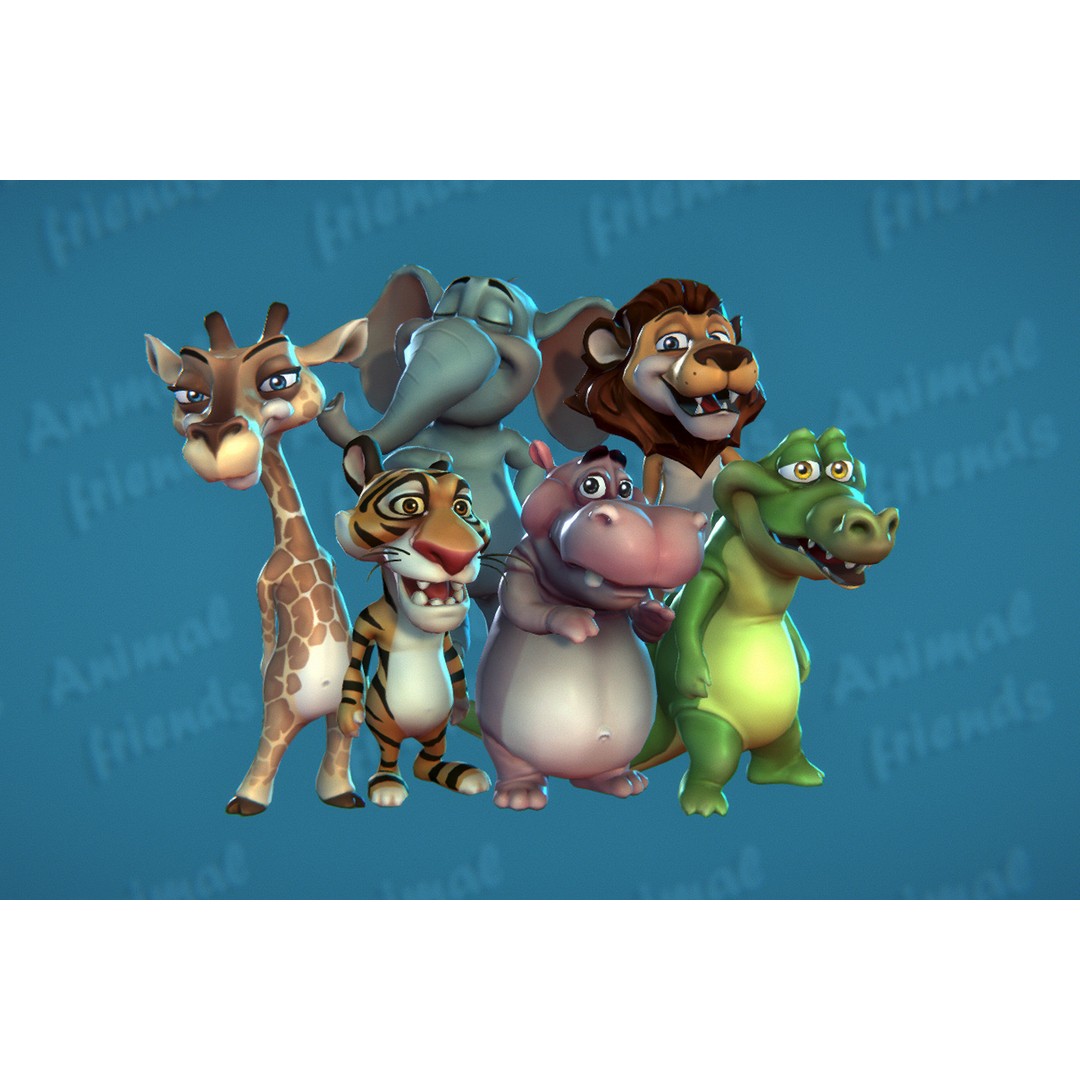 Jungle Animal Friends 3D Model – Low Poly Rigged Characters, FBX - View 3