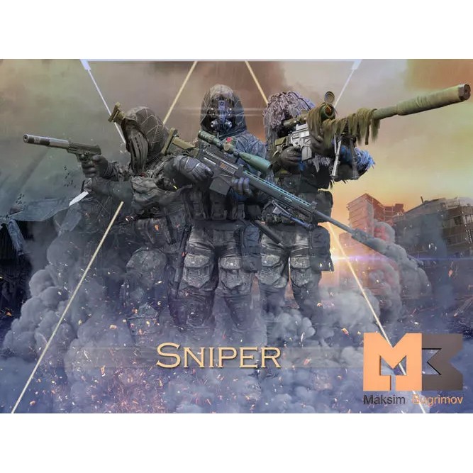 Sniper 3D Model – Low Poly Character with PBR Textures, FBX - View 2