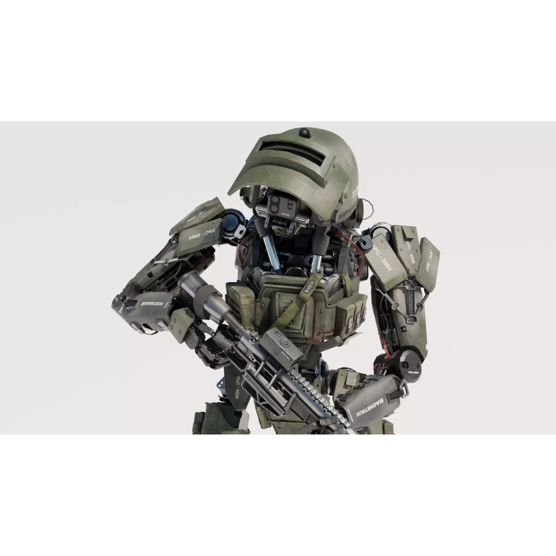 Military Humanoid Robot 3D Model – Rigged Character Asset, FBX - View 2