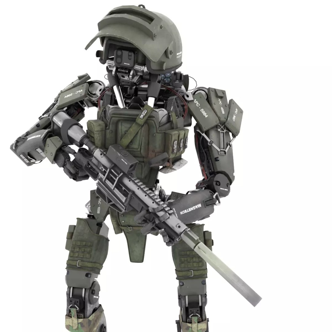 Military Humanoid Robot 3D Model – Rigged Character Asset, FBX - View 3