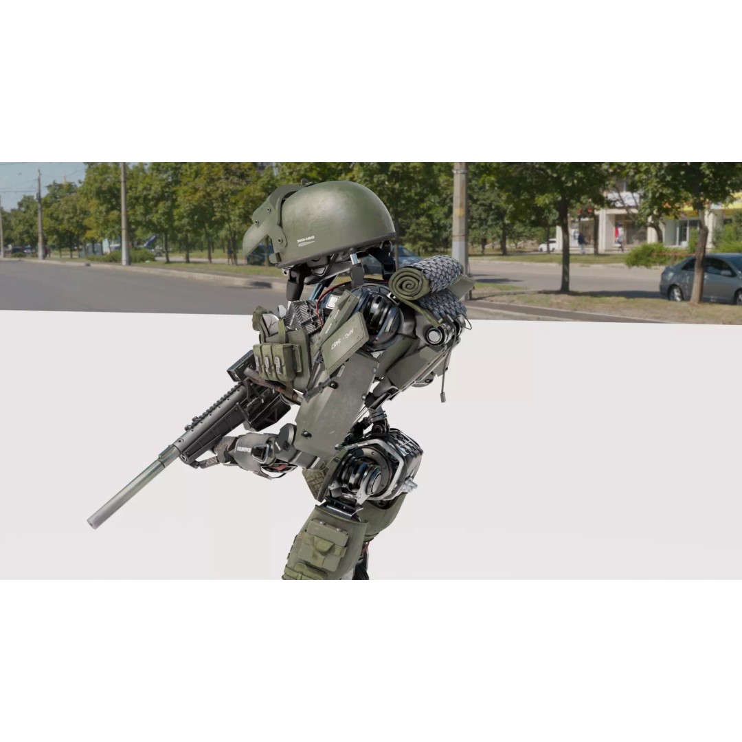 Military Humanoid Robot 3D Model – Rigged Character Asset, FBX - View 4