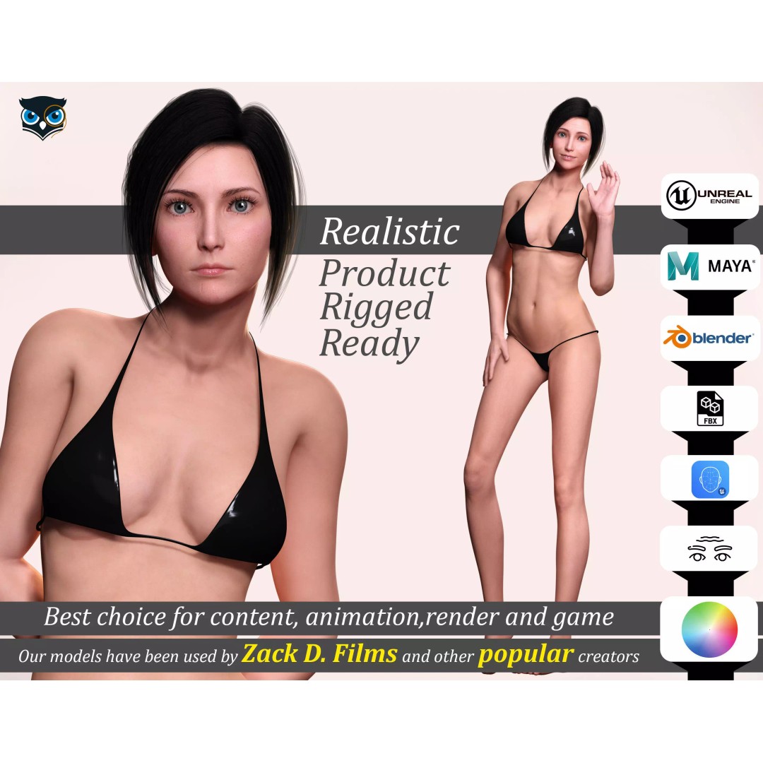 Realistic Female 3D Model – Rigged Low-Poly Character for Animation - View 2