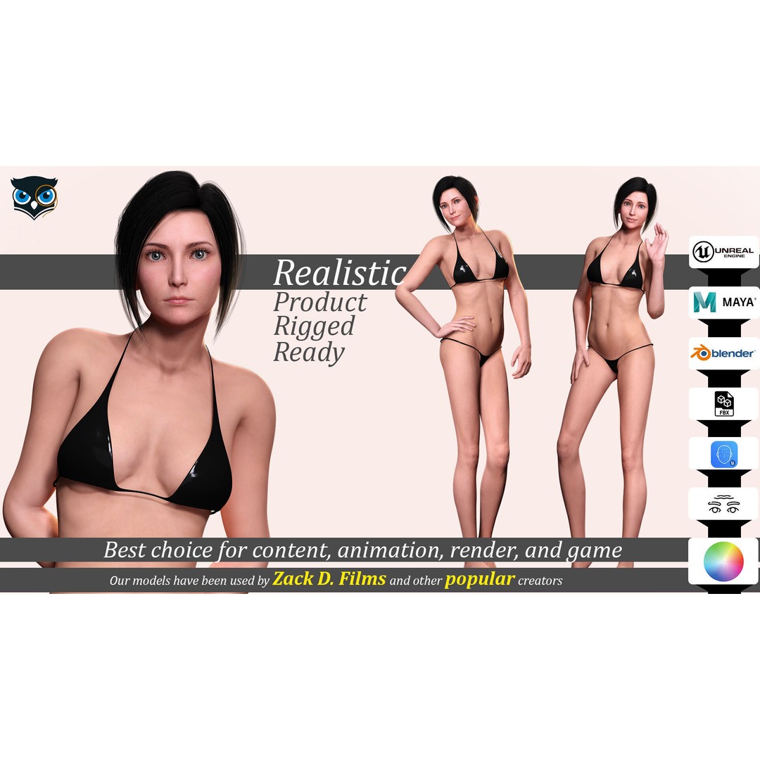 Realistic Female 3D Model – Rigged Low-Poly Character for Animation - View 3
