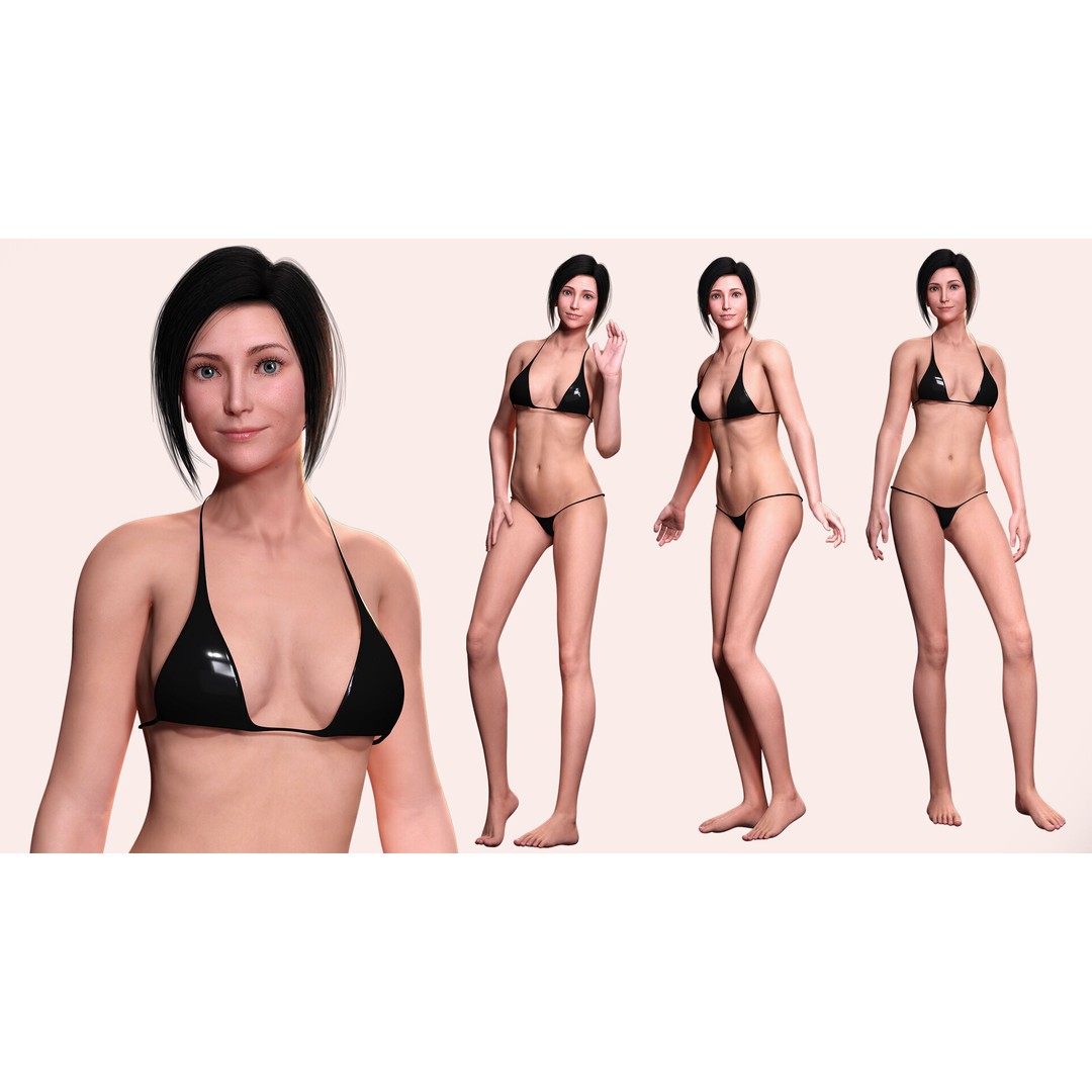 Realistic Female 3D Model – Rigged Low-Poly Character for Animation - View 7