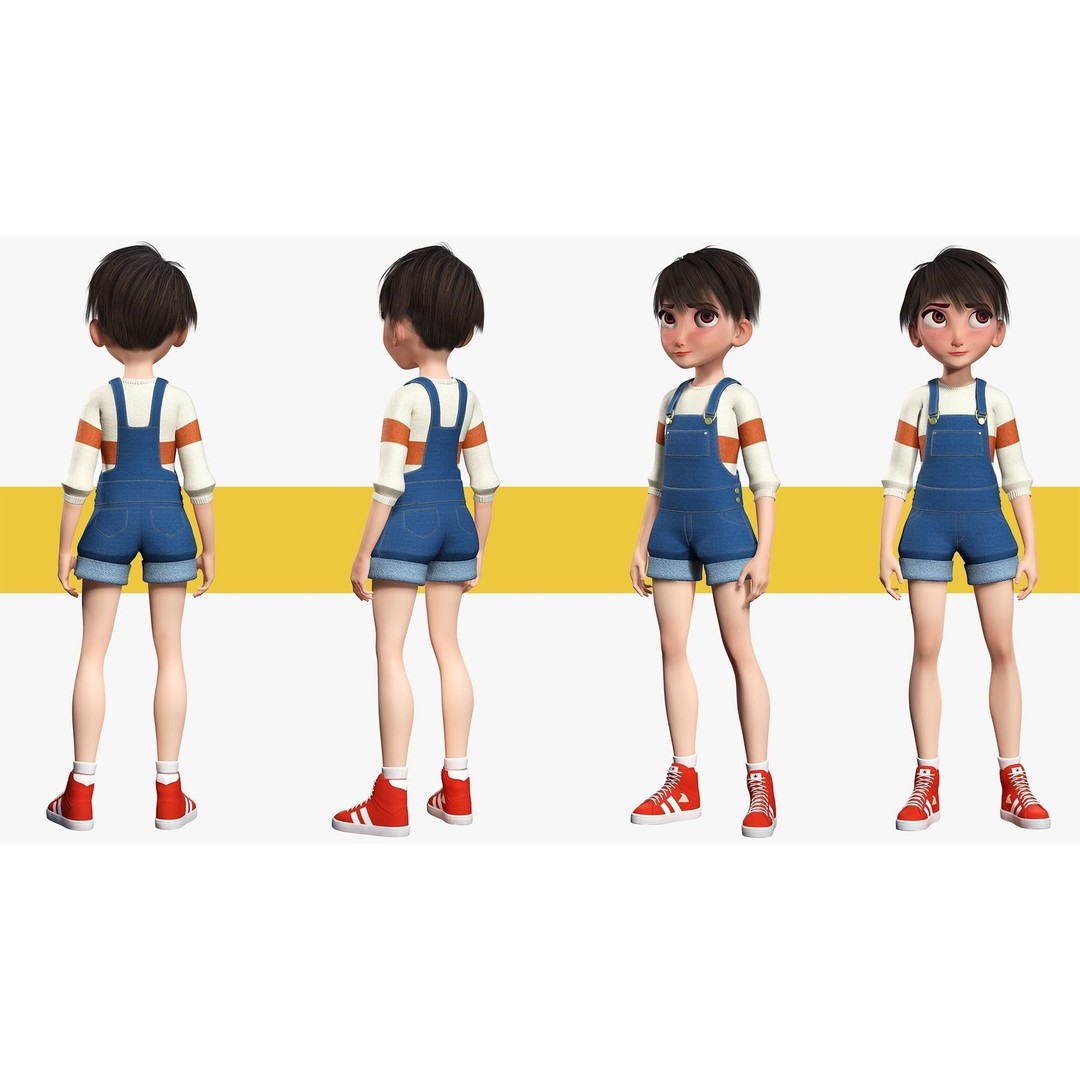 Young Teen Girl 3D Model – Rigged Low Poly Character for Games, FBX - View 3