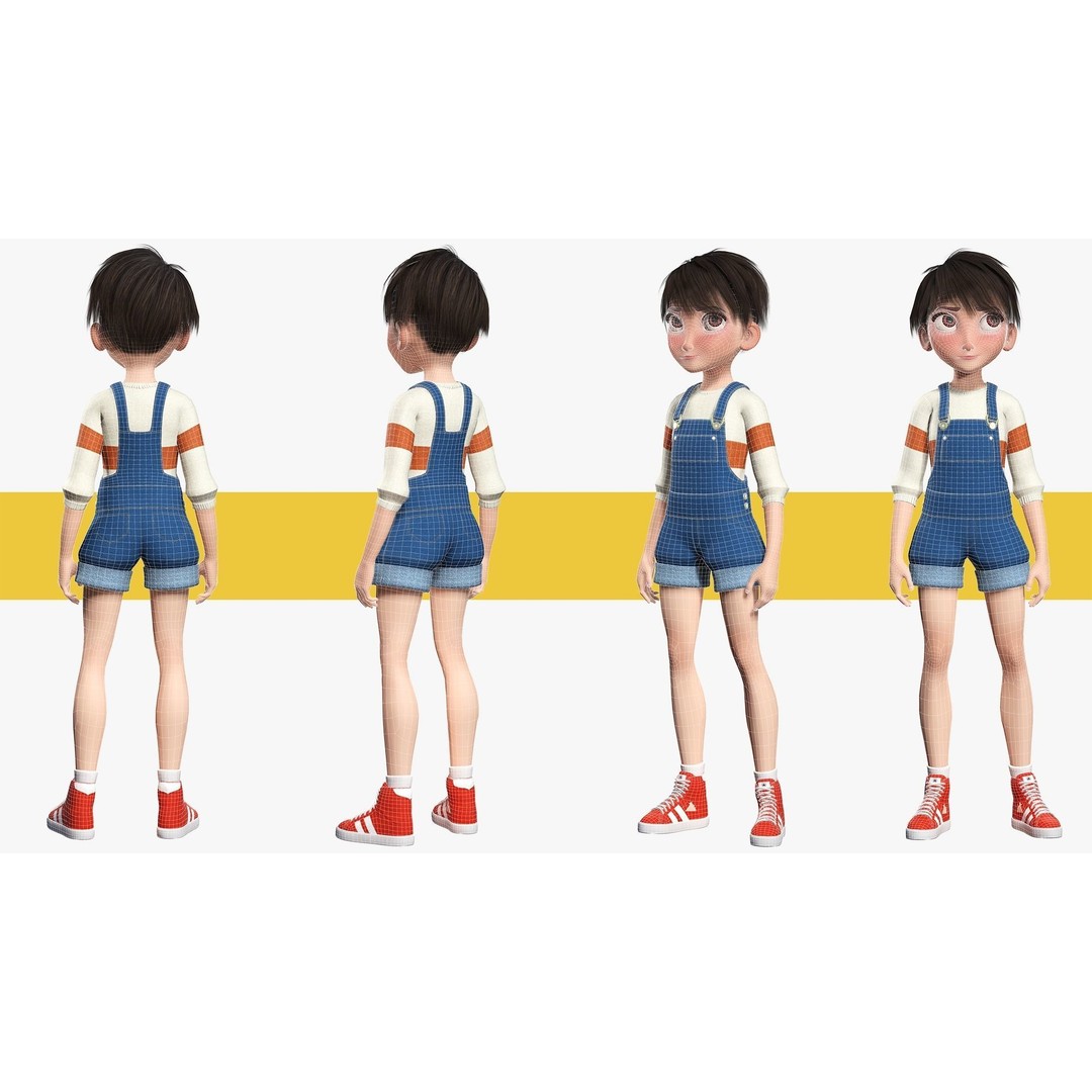 Young Teen Girl 3D Model – Rigged Low Poly Character for Games, FBX - View 4