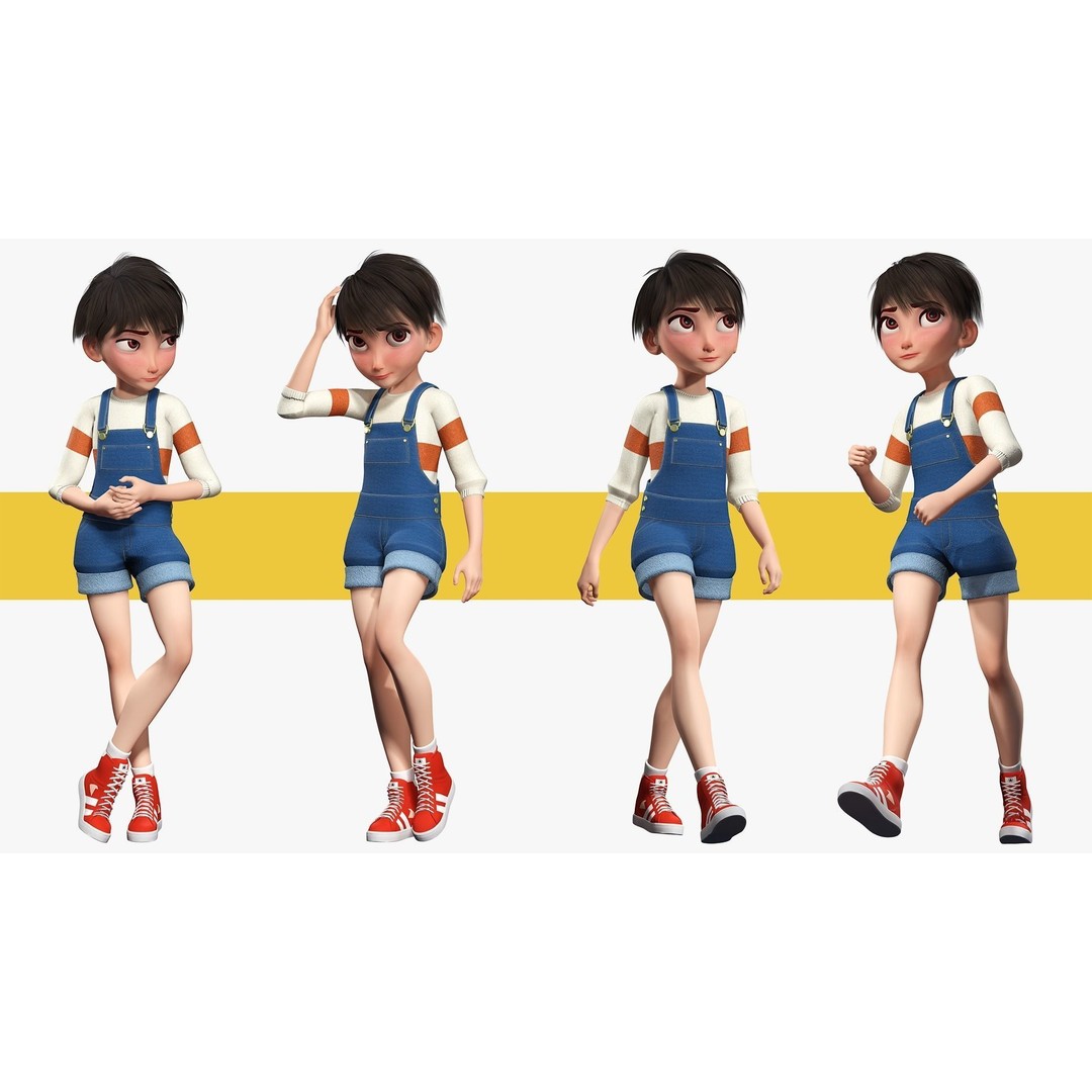 Young Teen Girl 3D Model – Rigged Low Poly Character for Games, FBX - View 6