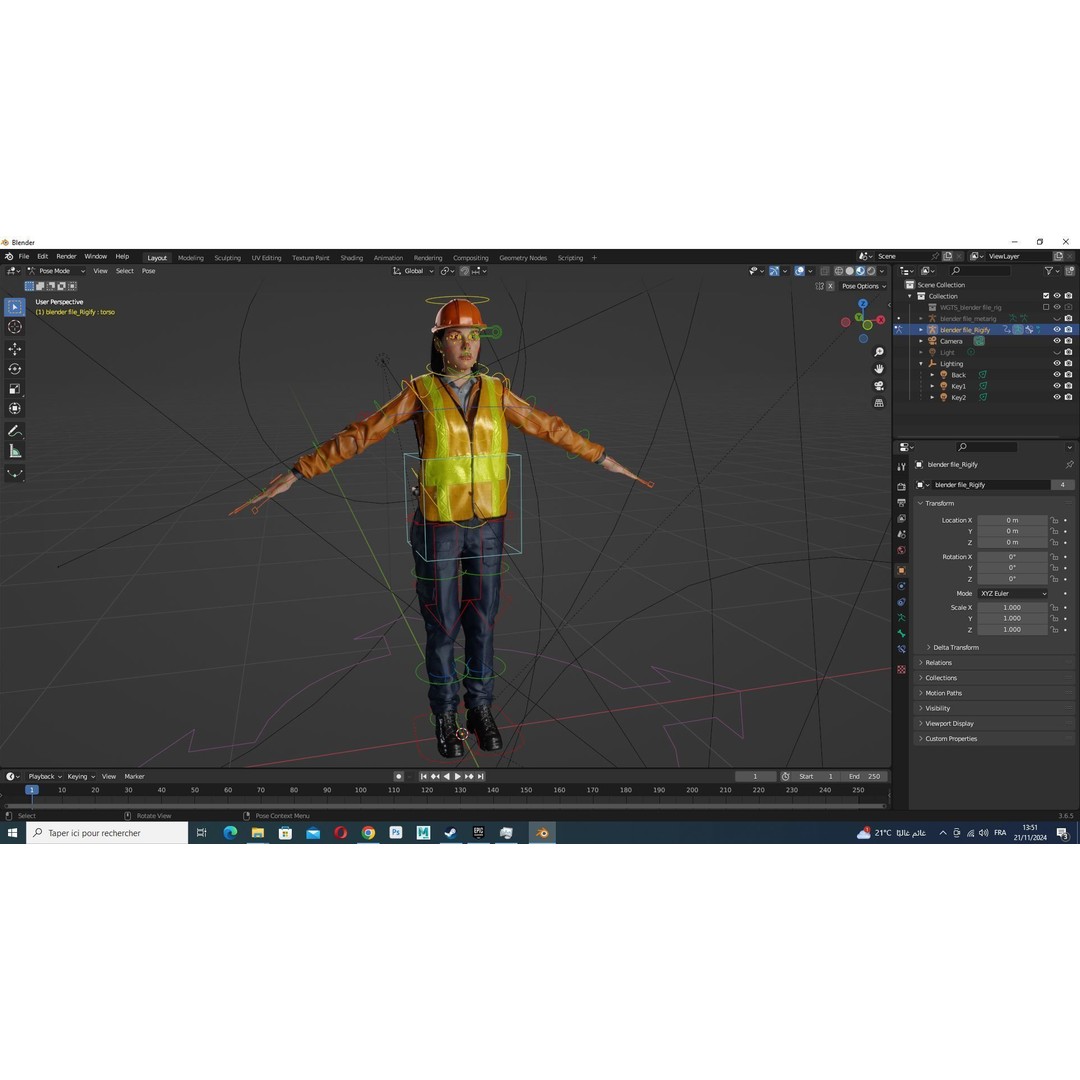 Female Construction Worker 3D Model – Low Poly Rigged Character, FBX - View 14
