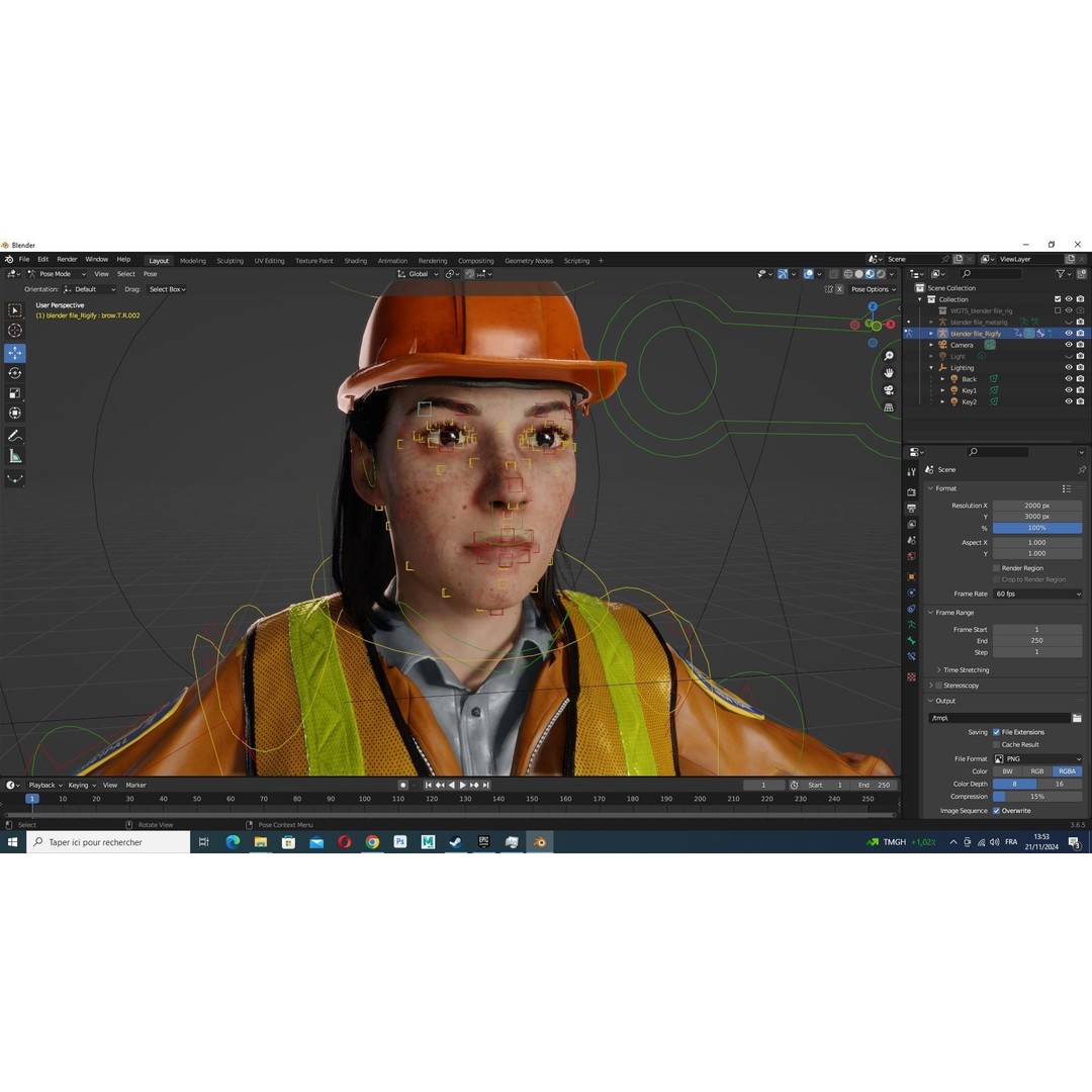 Female Construction Worker 3D Model – Low Poly Rigged Character, FBX - View 16