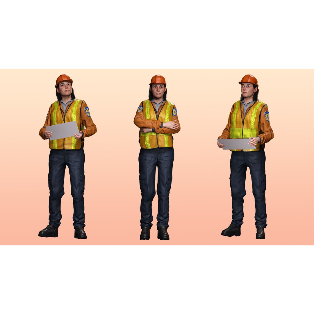 Female Construction Worker 3D Model – Low Poly Rigged Character, FBX - View 3