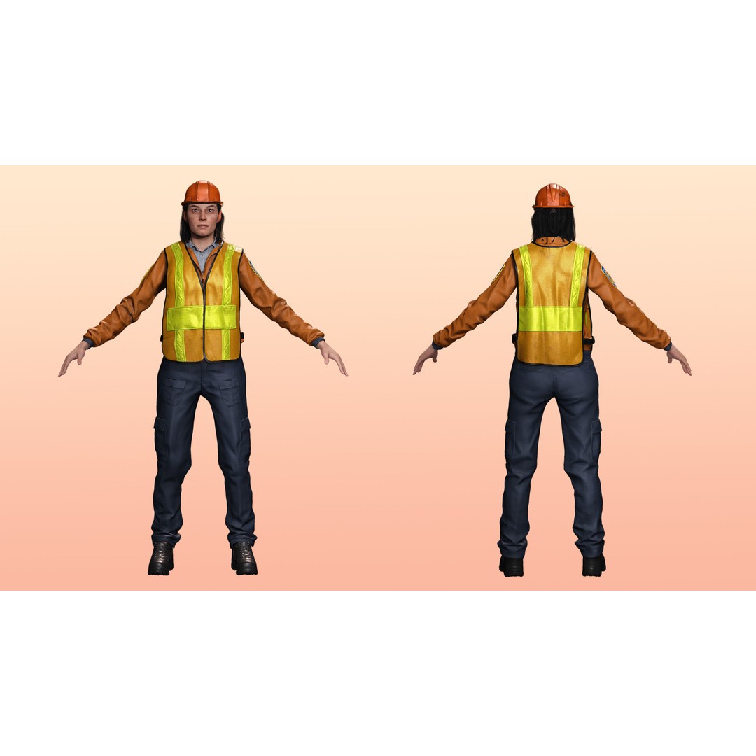 Female Construction Worker 3D Model – Low Poly Rigged Character, FBX - View 4