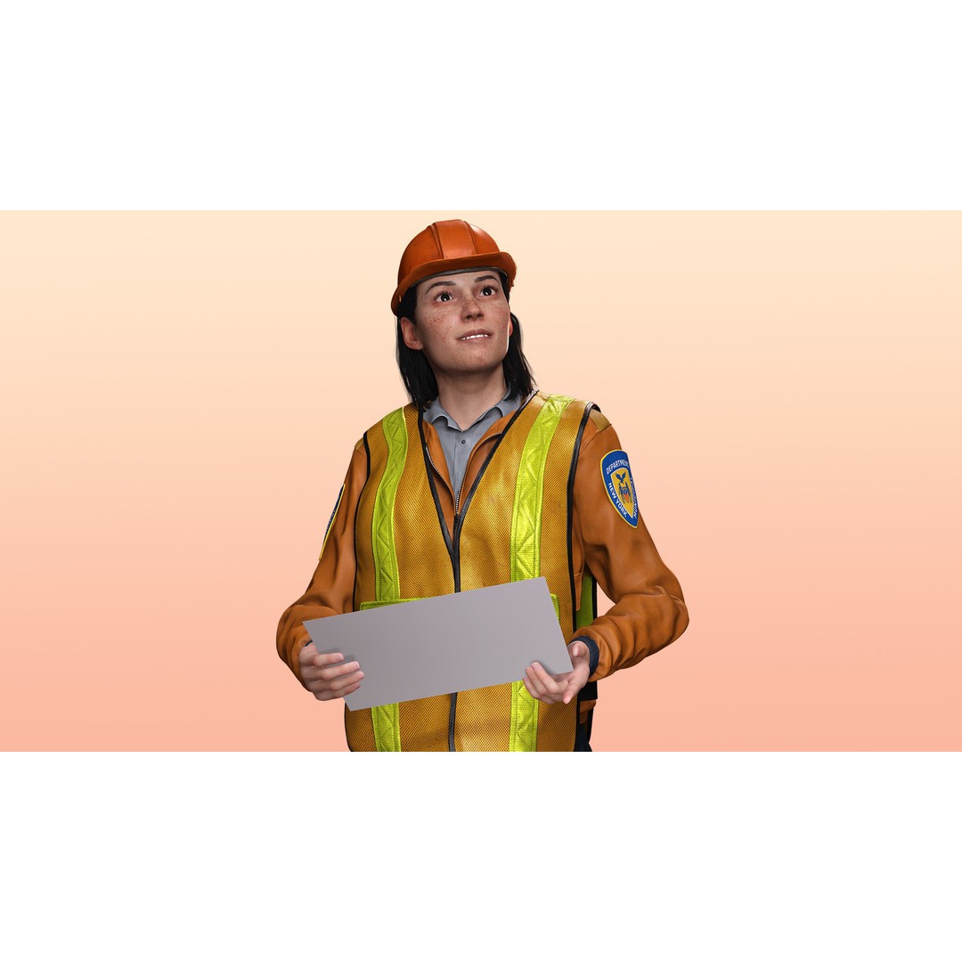 Female Construction Worker 3D Model – Low Poly Rigged Character, FBX - View 5