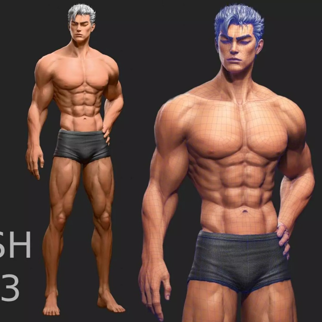 3D Male Body Base-Mesh 3D Model – High Poly Game Asset, FBX, OBJ, Blender - View 2
