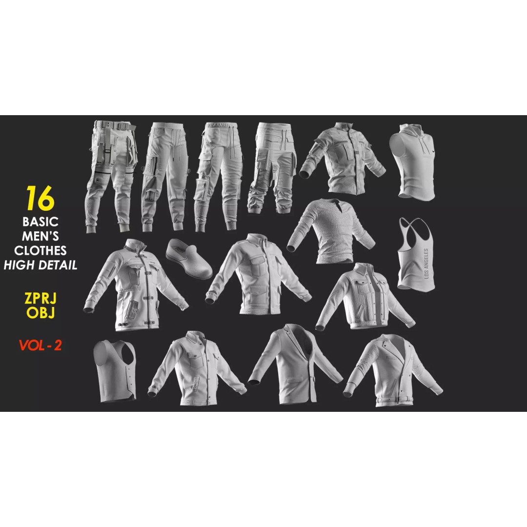 Men's Clothing 3D Model – High Poly Marvelous Designer Apparel, OBJ - View 2