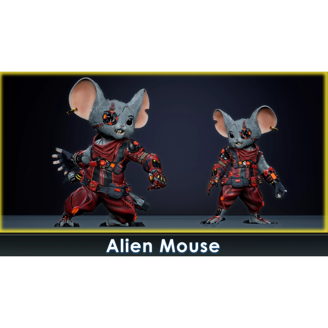 Alien Mouse 3D Model – Low Poly Animated Character, FBX - View 2