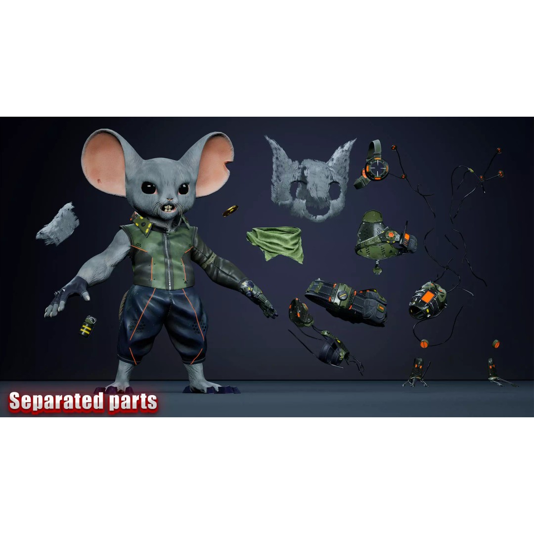 Alien Mouse 3D Model – Low Poly Animated Character, FBX - View 4