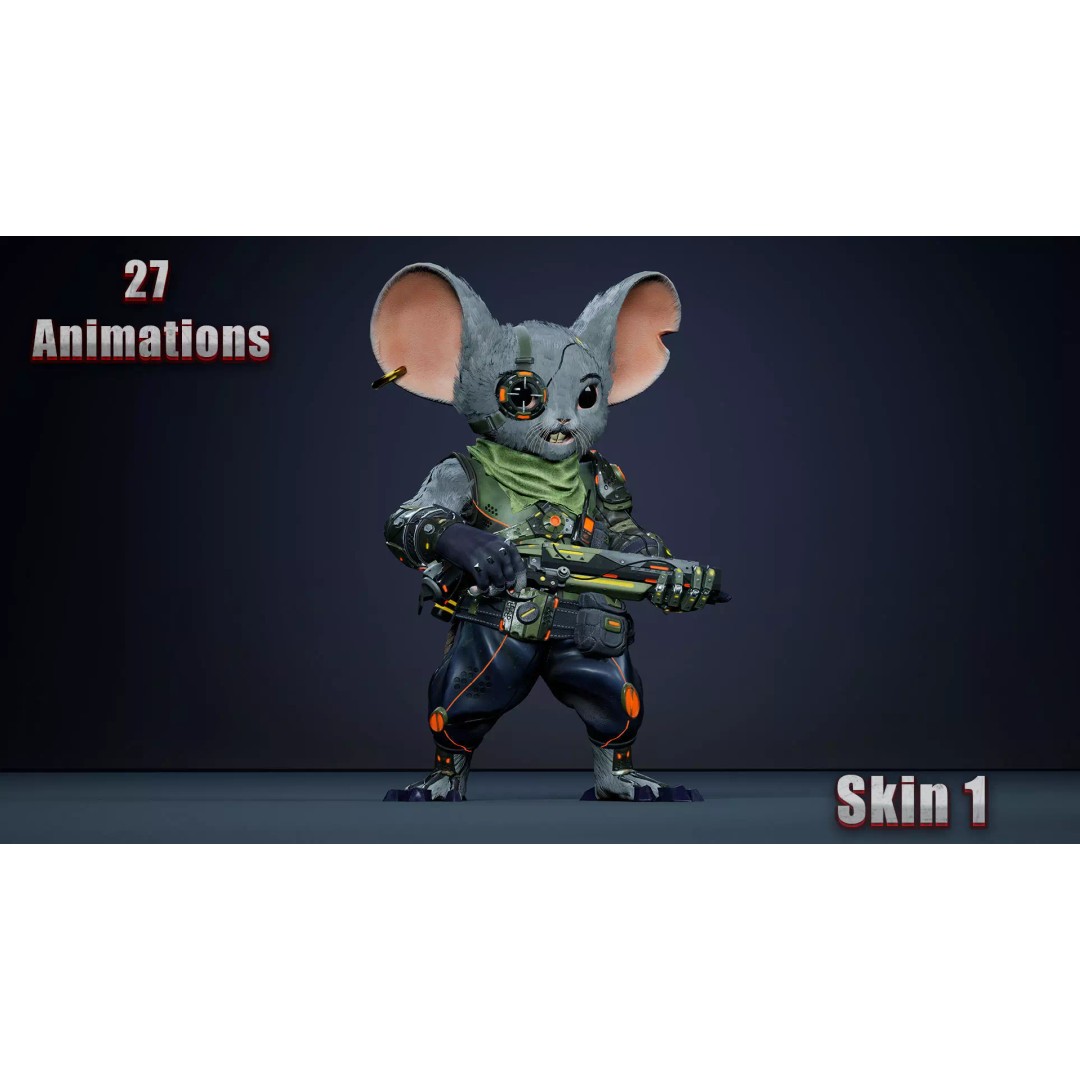 Alien Mouse 3D Model – Low Poly Animated Character, FBX - View 6
