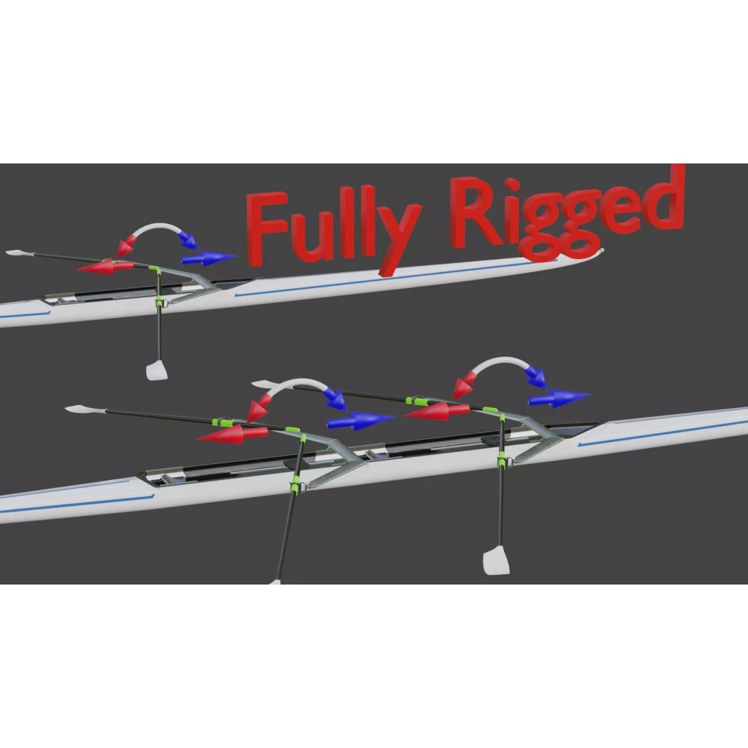 Rowing Boat 3D Model – Rigged Single Scull with PBR Textures - View 5