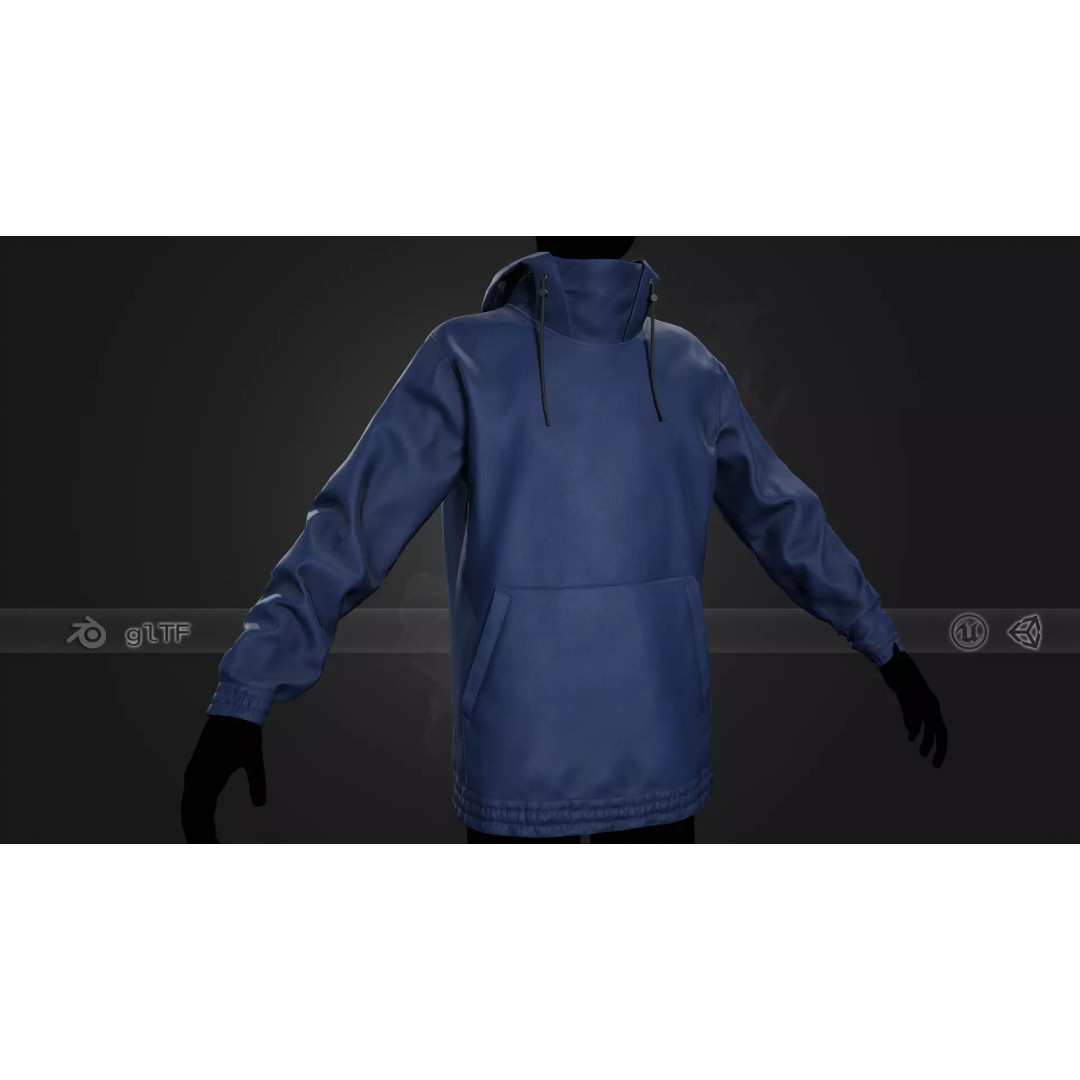 Blue Snowboard Hoodie 3D Model – Low Poly PBR Game Asset, FBX - View 2