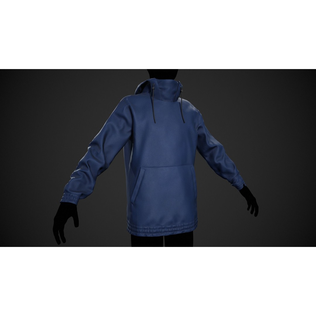 Blue Snowboard Hoodie 3D Model – Low Poly PBR Game Asset, FBX - View 3