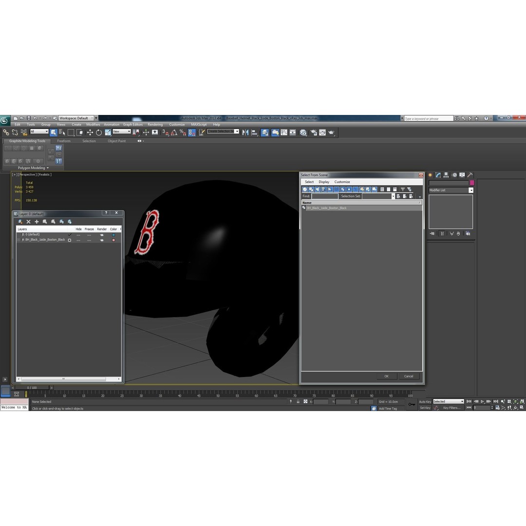 Boston Black Baseball Helmet 3D Model – Low Poly Game Asset, FBX, OBJ - View 21