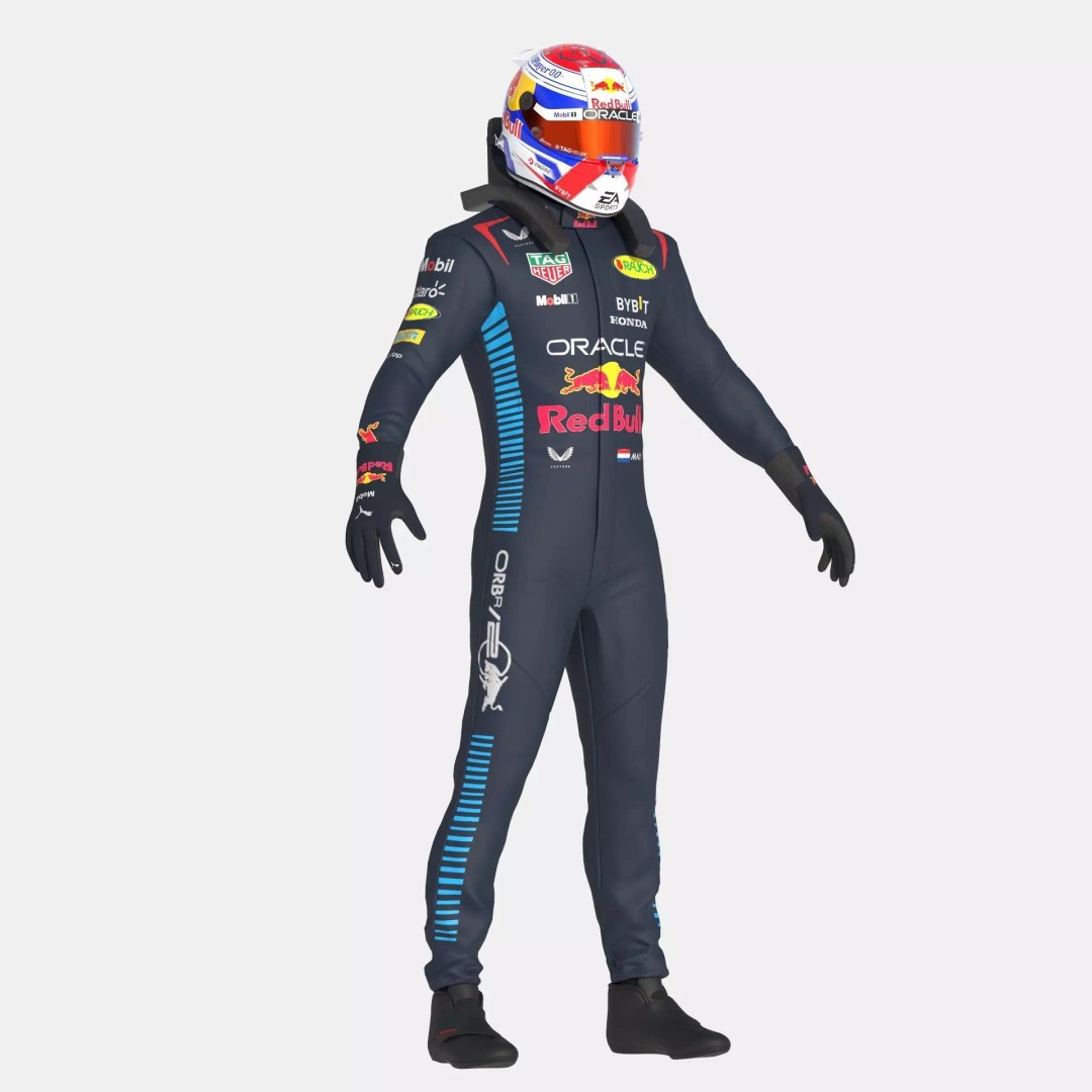 F1 Red Bull Suit 2024 3D Model – High Detail Game-Ready Asset, FBX, OBJ - View 10