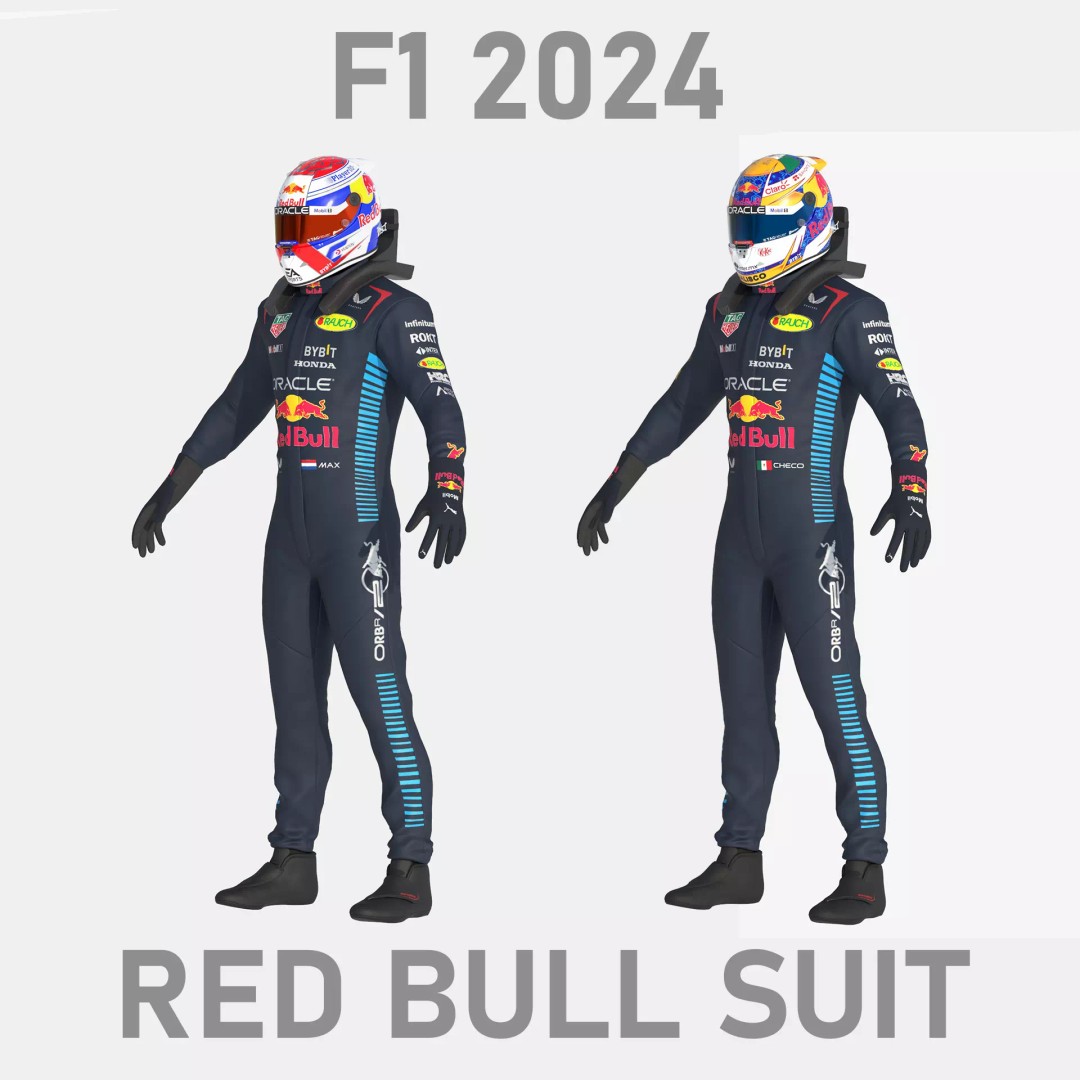 F1 Red Bull Suit 2024 3D Model – High Detail Game-Ready Asset, FBX, OBJ - View 2