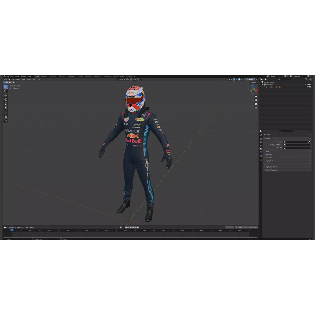 F1 Red Bull Suit 2024 3D Model – High Detail Game-Ready Asset, FBX, OBJ - View 22