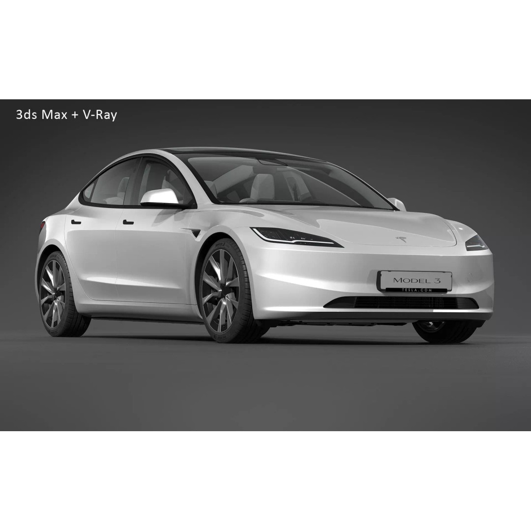 2024 Tesla Model 3 Highland 3D Model – Photorealistic Game Asset, FBX, OBJ - View 30