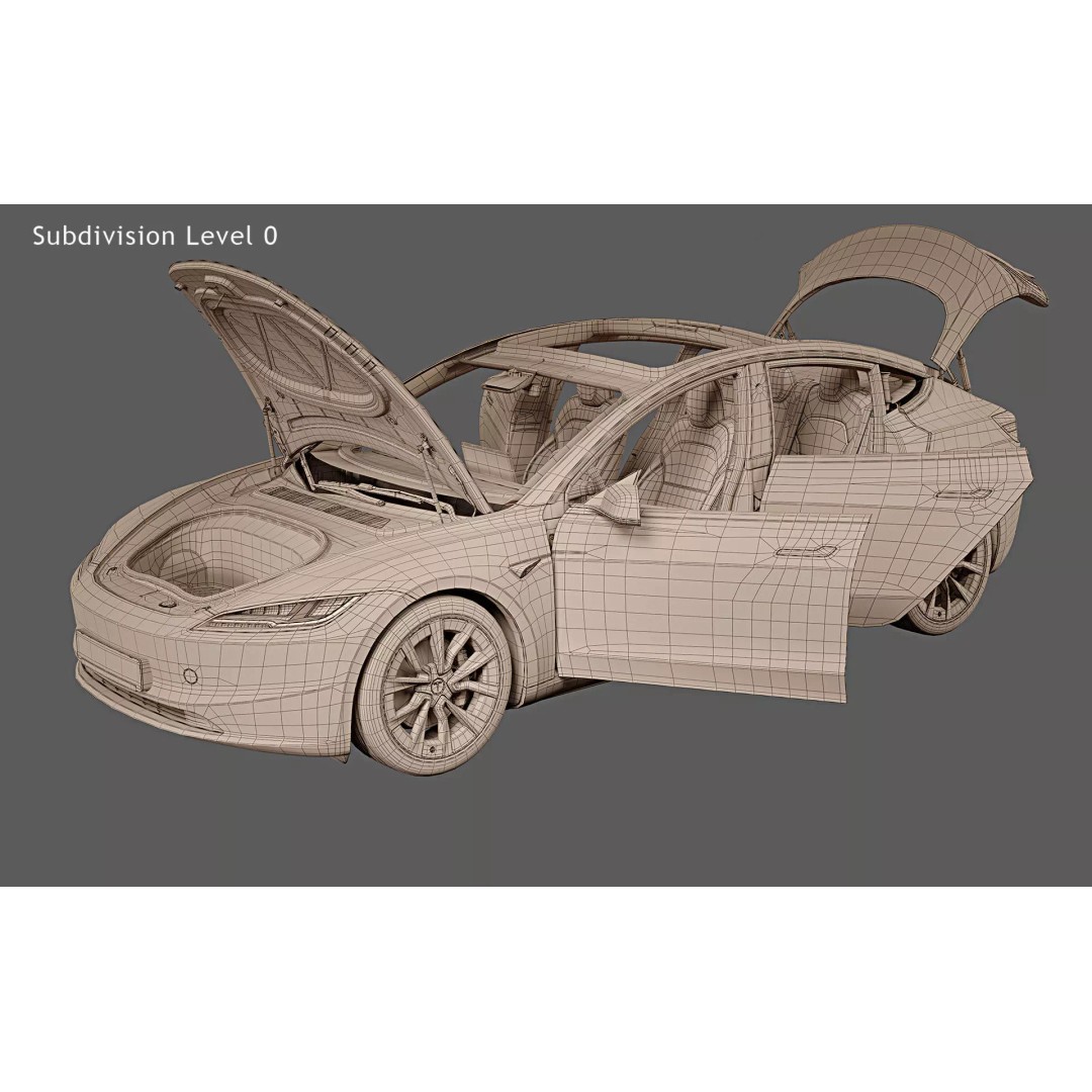 2024 Tesla Model 3 Highland 3D Model – Photorealistic Game Asset, FBX, OBJ - View 33