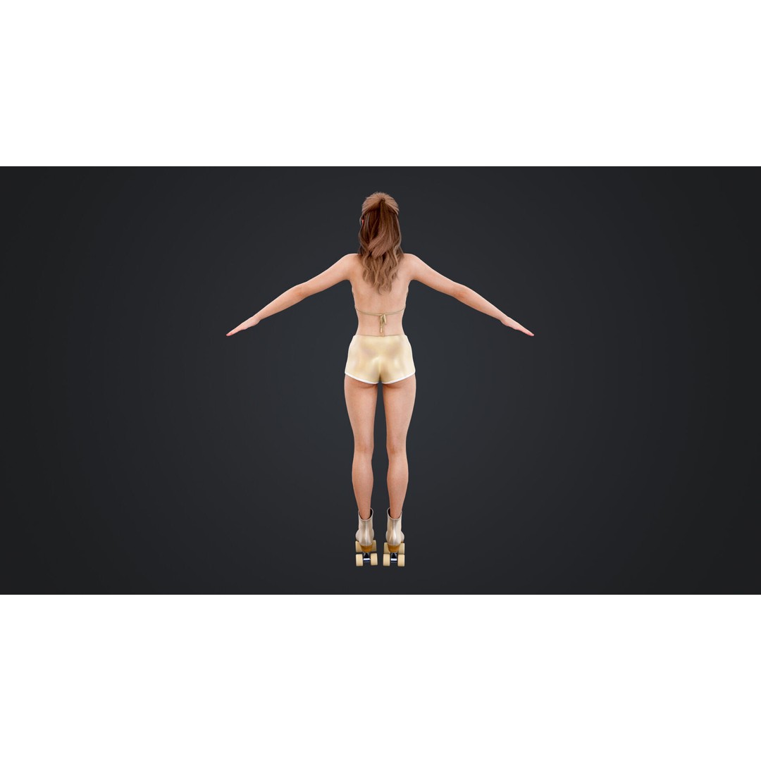 Roller Skate Woman 3D Model – Low Poly Rigged Character, FBX, Blender - View 12