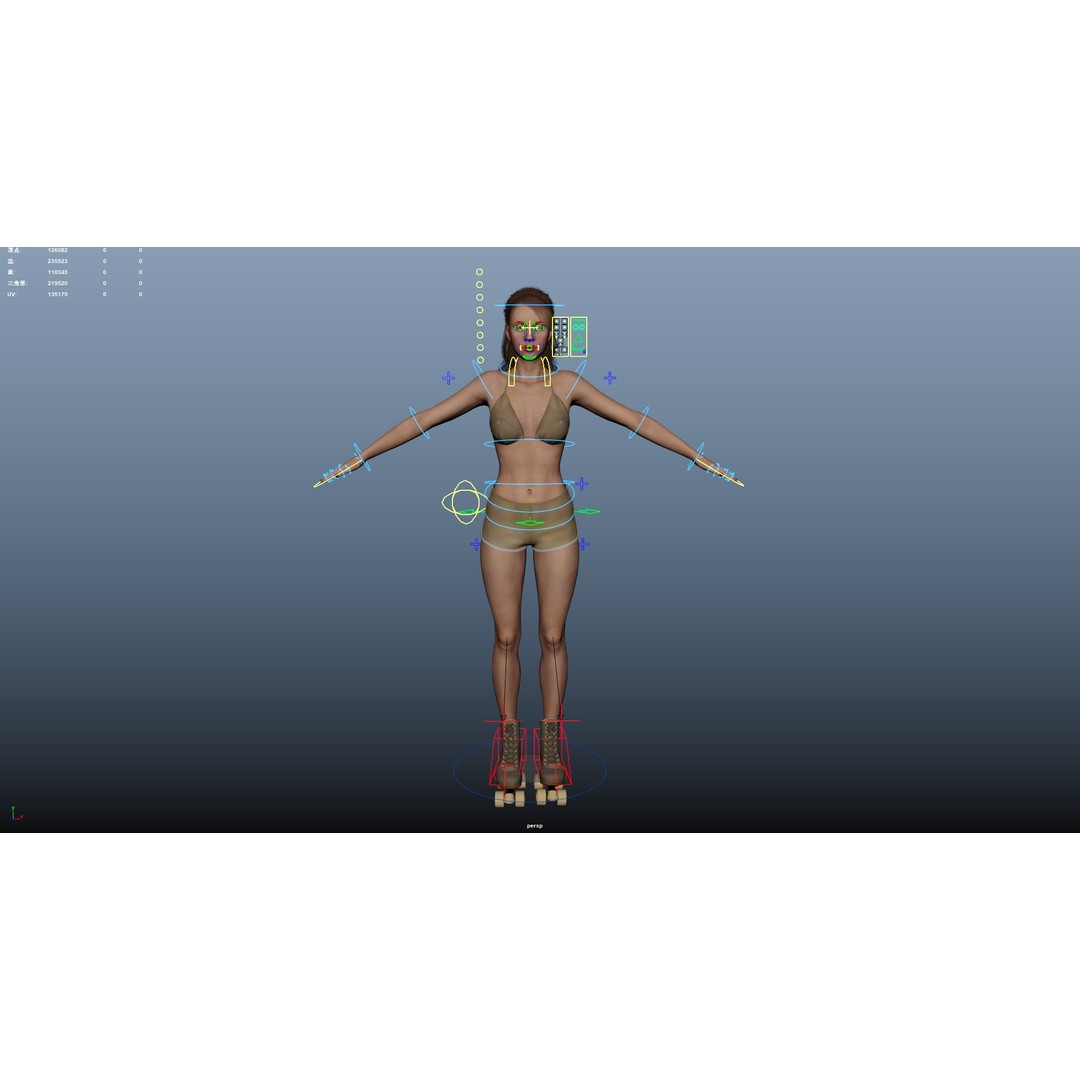 Roller Skate Woman 3D Model – Low Poly Rigged Character, FBX, Blender - View 23