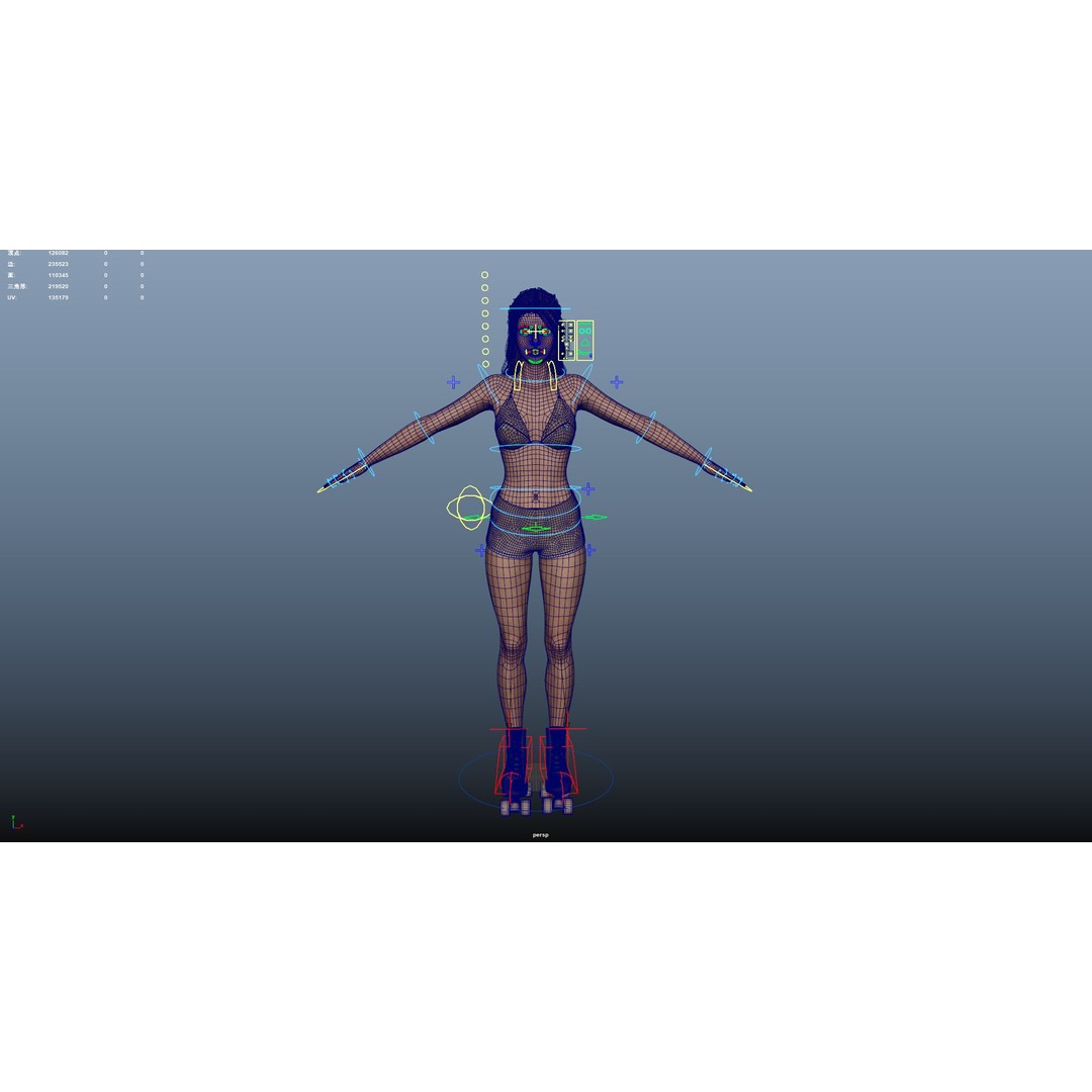 Roller Skate Woman 3D Model – Low Poly Rigged Character, FBX, Blender - View 24
