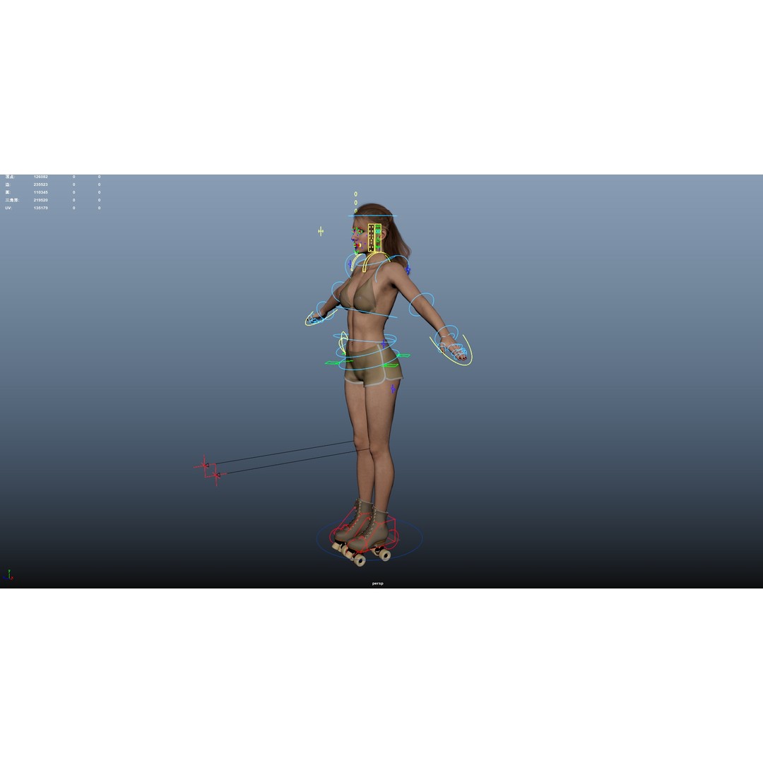 Roller Skate Woman 3D Model – Low Poly Rigged Character, FBX, Blender - View 25