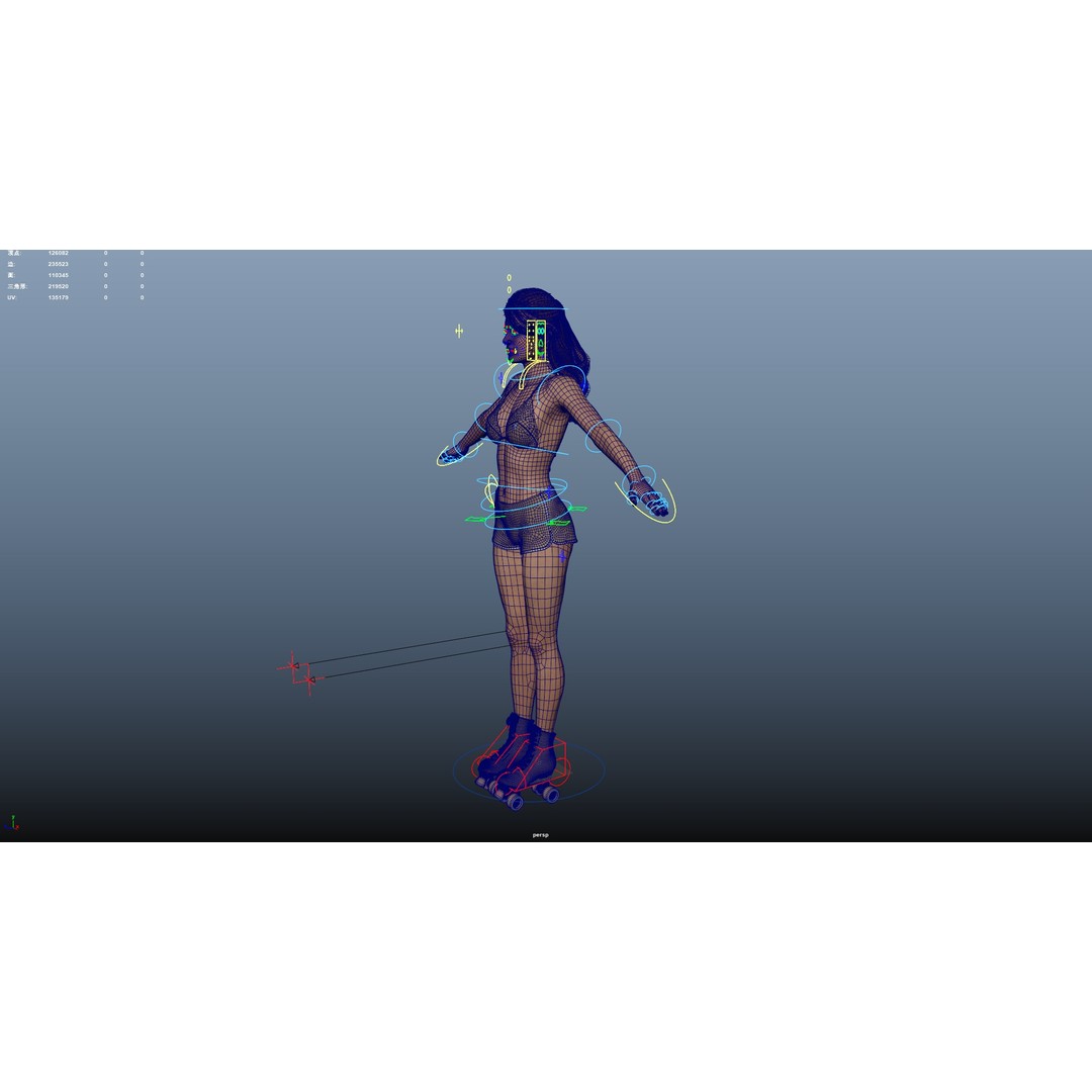 Roller Skate Woman 3D Model – Low Poly Rigged Character, FBX, Blender - View 26