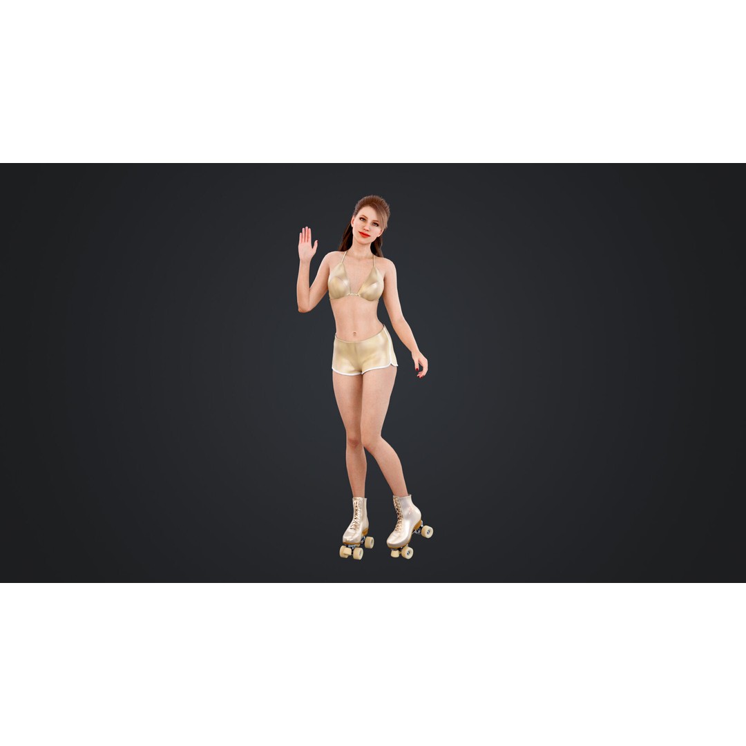 Roller Skate Woman 3D Model – Low Poly Rigged Character, FBX, Blender - View 3