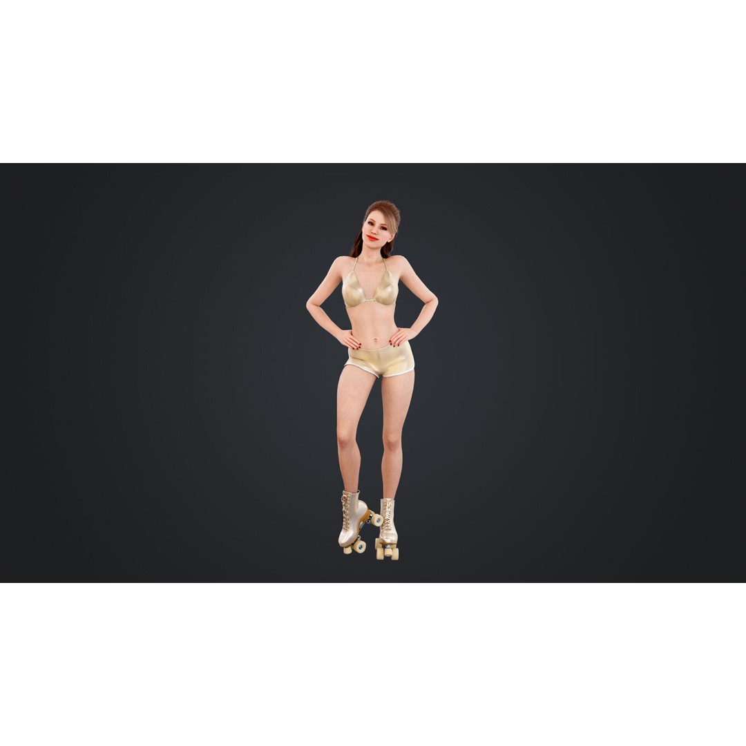 Roller Skate Woman 3D Model – Low Poly Rigged Character, FBX, Blender - View 4