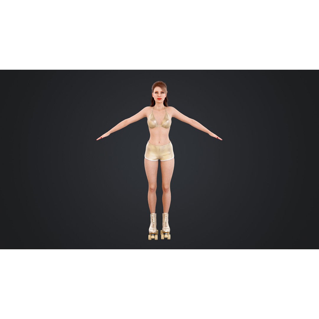Roller Skate Woman 3D Model – Low Poly Rigged Character, FBX, Blender - View 8