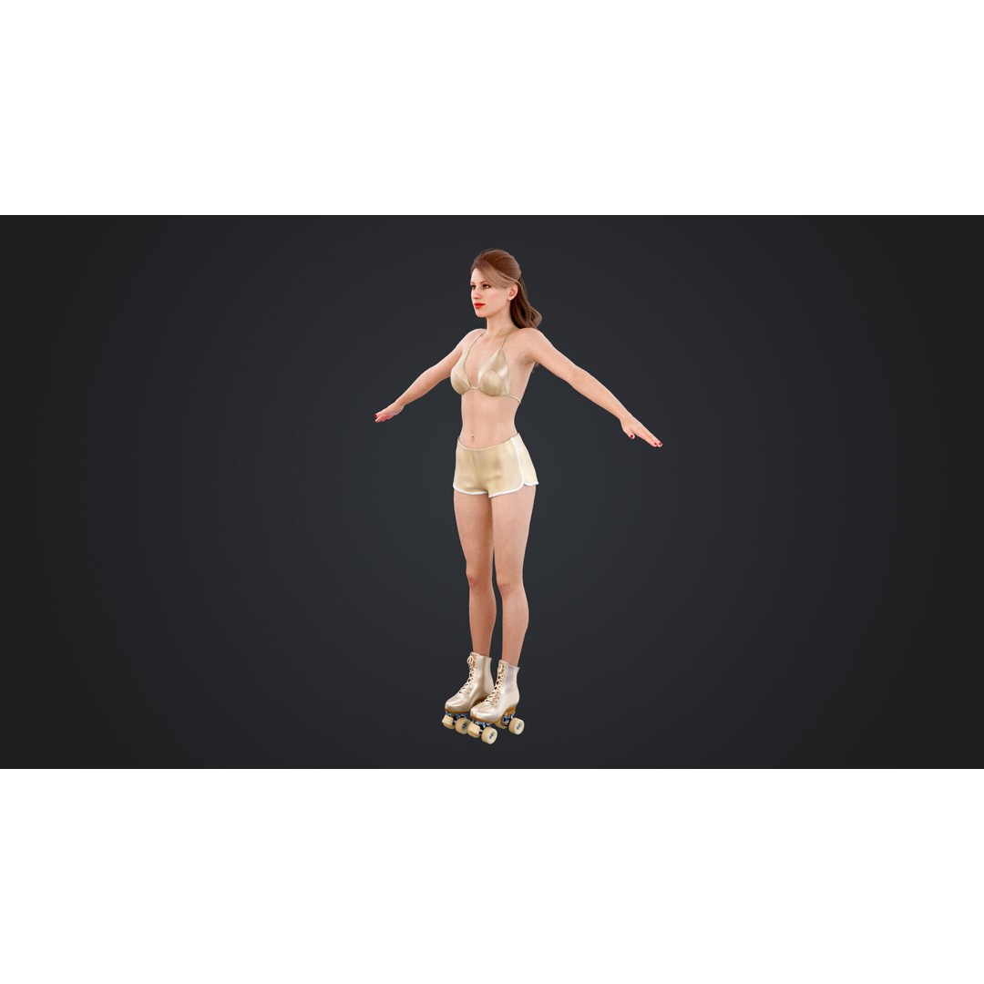 Roller Skate Woman 3D Model – Low Poly Rigged Character, FBX, Blender - View 9