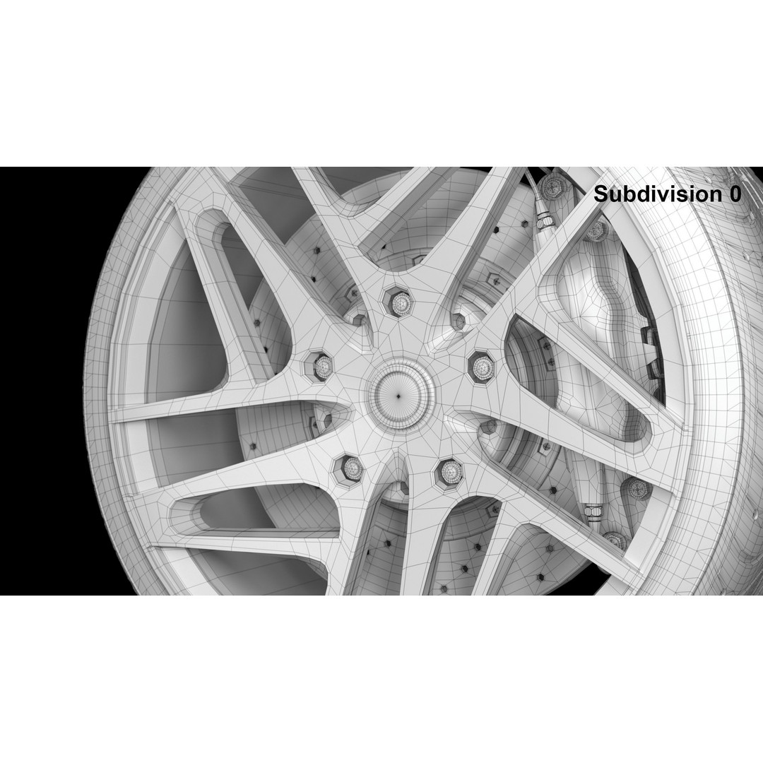 Wheel 3D Model – Low Poly Vehicle Rim with Tire and Brake - View 10