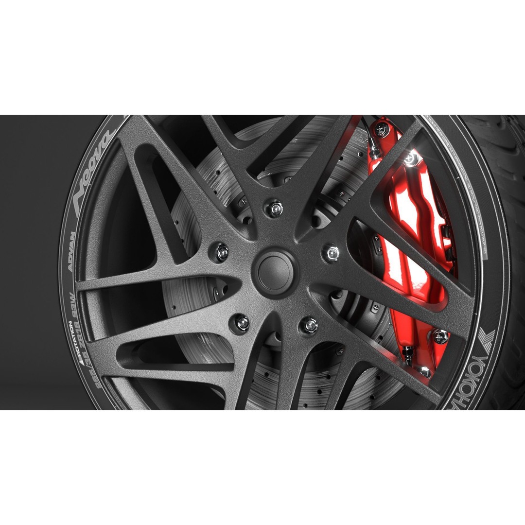 Wheel 3D Model – Low Poly Vehicle Rim with Tire and Brake - View 11