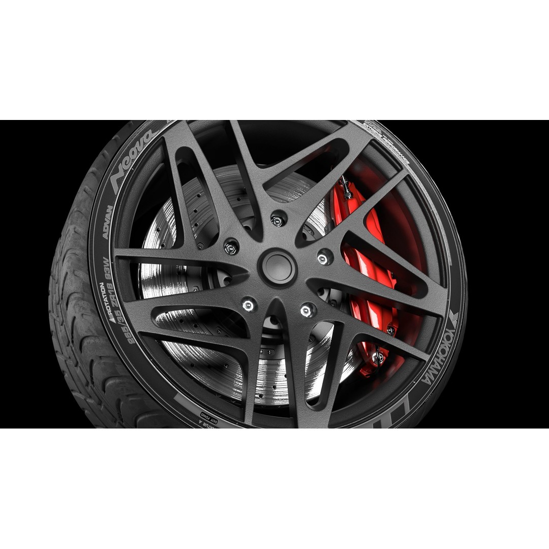Wheel 3D Model – Low Poly Vehicle Rim with Tire and Brake - View 15