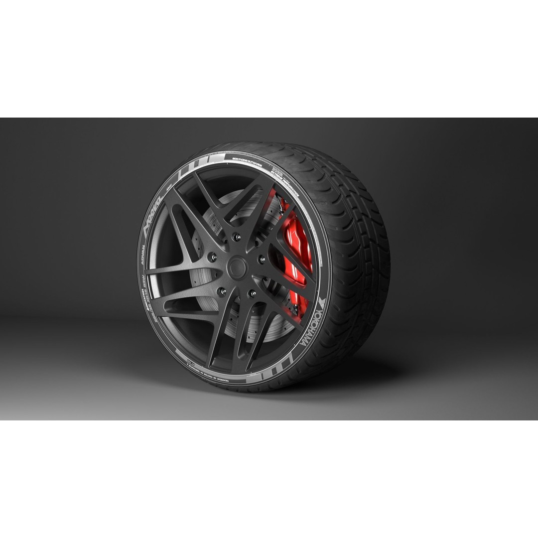 Wheel 3D Model – Low Poly Vehicle Rim with Tire and Brake - View 16