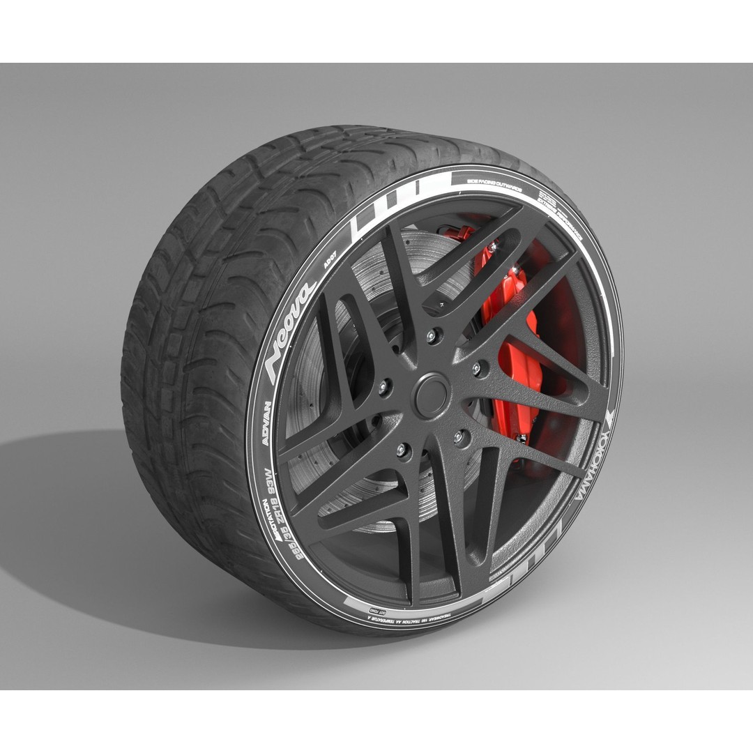 Wheel 3D Model – Low Poly Vehicle Rim with Tire and Brake - View 17